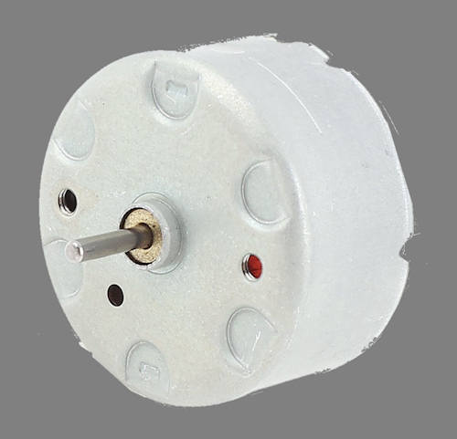Solder points on Mabuchi RF-500TB motor showing reversed polarity (Red wire to negative) for Neato XV Lidar repair.